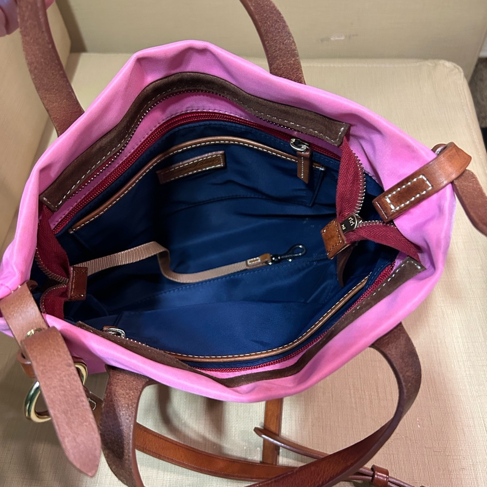 Dooney & Bourke Pink Nylon Bag Purse with Leather Handles and Crossbody Strap - Picture 11 of 15